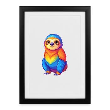Sloth Colorful Kawaii Cartoon Character Clipart - Framed poster (27 × 37 cm) - black - Front