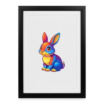 Lapin coloré Kawaii Dessin animé Personnage Clipart - Affiche encadrée (27 × 37 cm) - noir - Devant