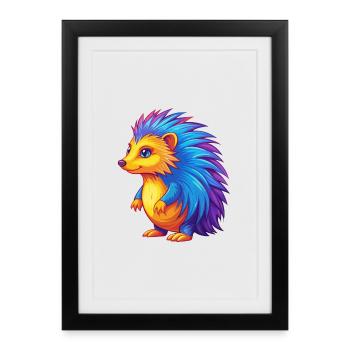 porc-épic coloré kawaii personnage de dessin animé animal - Affiche encadrée (27 × 37 cm) - noir - Devant
