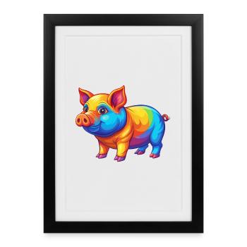 cochon coloré kawaii personnage de dessin animé clipart - Affiche encadrée (27 × 37 cm) - noir - Devant