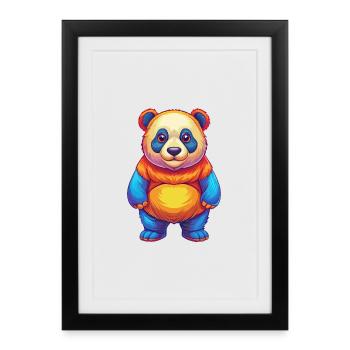 Panda coloré Kawaii dessin animé Personnage Clipart - Affiche encadrée (27 × 37 cm) - noir - Devant
