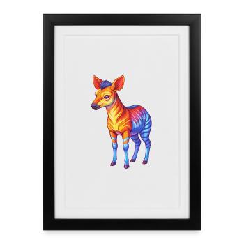 Okapi coloré Kawaii dessin animé Personnage Clipart - Affiche encadrée (27 × 37 cm) - noir - Devant