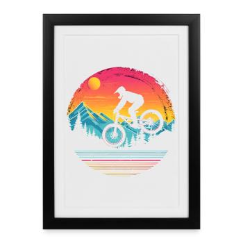Mountain biking vaporwave - Framed poster (27 × 37 cm) - black - Front