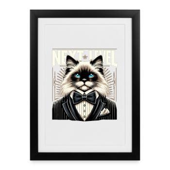 Chat Sacré de Birmanie Chat de Birmanie Cadeau de smoking - Affiche encadrée (27 × 37 cm) - noir - Devant