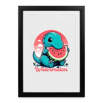 Cute T-Rex Watermelon Summer Gift - Framed poster (27 × 37 cm) - black - Front