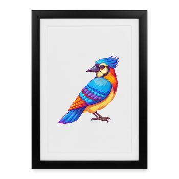 Blue Jay Colorful Kawaii Cartoon Character Bird - Framed poster (27 × 37 cm) - black - Front