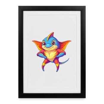 Stingray Colorful Kawaii Cartoon Sea Animal - Framed poster (27 × 37 cm) - black - Front