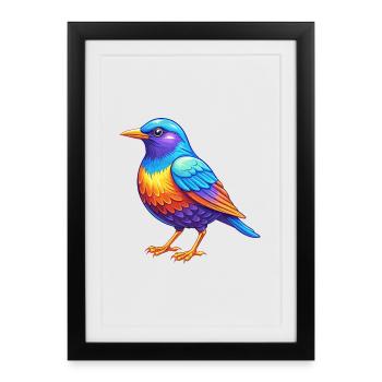 Starling Colorful Kawaii Cartoon Character Bird - Framed poster (27 × 37 cm) - black - Front