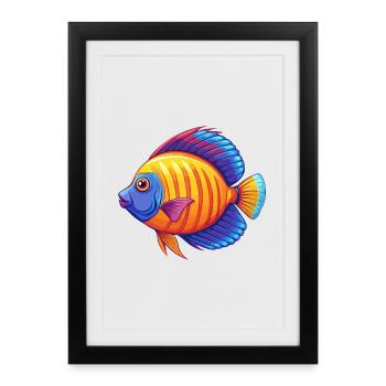 Empereur Poisson Ange Coloré Kawaii Dessin Animé Clipart - Affiche encadrée (27 × 37 cm) - noir - Devant
