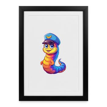 Ver marin Coloré Kawaii Dessin animé Animal marin - Affiche encadrée (27 × 37 cm) - noir - Devant