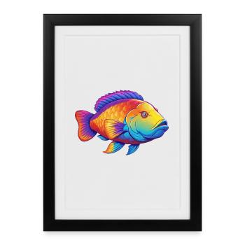 napoléon labre coloré kawaii dessin animé animal marin - Affiche encadrée (27 × 37 cm) - noir - Devant
