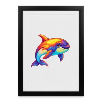 Orca Colorful Kawaii Cartoon Sea Animal - Framed poster (27 × 37 cm) - black - Front