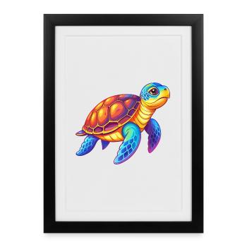 Hawksbill Turtle Colorful Kawaii Cartoon Clipart - Framed poster (27 × 37 cm) - black - Front