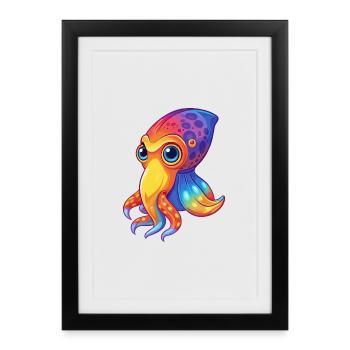 Bobtail calmar coloré Kawaii dessin animé animal marin - Affiche encadrée (27 × 37 cm) - noir - Devant