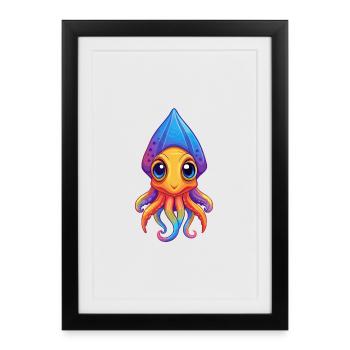 Bottletail calmar coloré Kawaii dessin animé Clipart - Affiche encadrée (27 × 37 cm) - noir - Devant