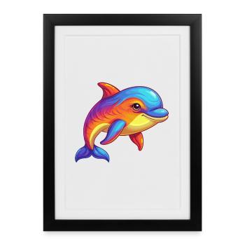 baleine à bec coloré Kawaii dessin animé Clipart - Affiche encadrée (27 × 37 cm) - noir - Devant