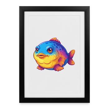Blobfish coloré Kawaii dessin animé animal marin - Affiche encadrée (27 × 37 cm) - noir - Devant
