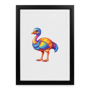 autruche coloré Kawaii personnage de dessin animé oiseau - Affiche encadrée (27 × 37 cm) - noir - Devant