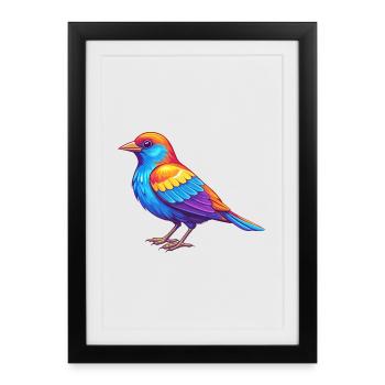 Merle à ailes rouges dessin animé kawaii coloré - Affiche encadrée (27 × 37 cm) - noir - Devant