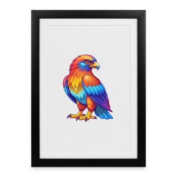 faucon coloré kawaii dessin animé personnage oiseau - Affiche encadrée (27 × 37 cm) - noir - Devant