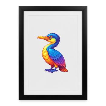 Cormoran coloré Kawaii personnage de dessin animé oiseau - Affiche encadrée (27 × 37 cm) - noir - Devant