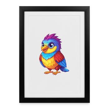 Coucou coloré Kawaii Dessin animé Personnage Oiseau - Affiche encadrée (27 × 37 cm) - noir - Devant