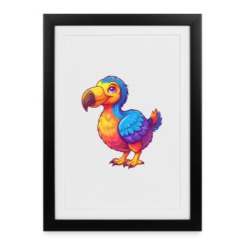 Dodo Colorful Kawaii Cartoon Character Bird - Framed poster (27 × 37 cm) - black - Front
