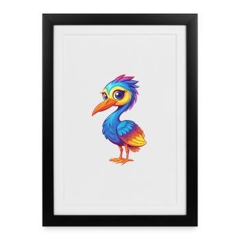Crane Colorful Kawaii Cartoon Character Bird - Framed poster (27 × 37 cm) - black - Front