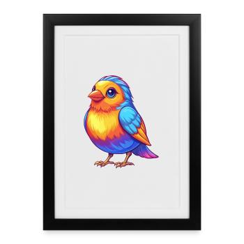 Canari coloré Kawaii dessin animé Personnage Oiseau - Affiche encadrée (27 × 37 cm) - noir - Devant