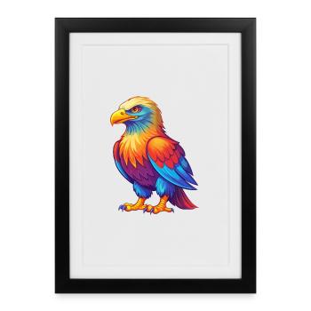 Bald Eagle Colorful Kawaii Cartoon Character Bird - Framed poster (27 × 37 cm) - black - Front