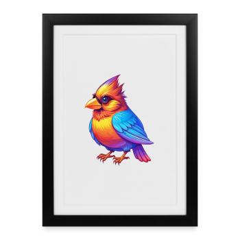 Cardinal Colorful Kawaii Cartoon Character Bird - Framed poster (27 × 37 cm) - black - Front