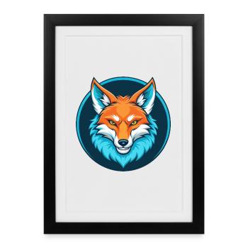 Coyote mignon kawaii dessin animé clipart animal de compagnie logo - Affiche encadrée (27 × 37 cm) - noir - Devant
