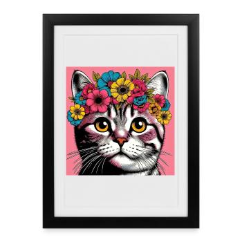 Chat avec des fleurs - Affiche encadrée (27 × 37 cm) - noir - Devant