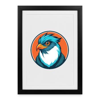 Coucou oiseau mignon Kawaii dessin animé Animal Animal Logo - Affiche encadrée (27 × 37 cm) - noir - Devant