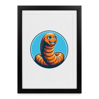 Ver de terre mignon Kawaii dessin animé Animal Animal Logo - Affiche encadrée (27 × 37 cm) - noir - Devant