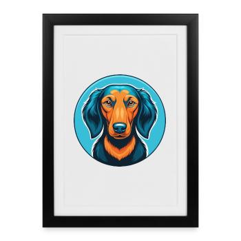 Teckel chien mignon Kawaii dessin animé animal animal logo - Affiche encadrée (27 × 37 cm) - noir - Devant