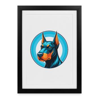 Dobermann chien mignon kawaii dessin animé animal de compagnie logo - Affiche encadrée (27 × 37 cm) - noir - Devant