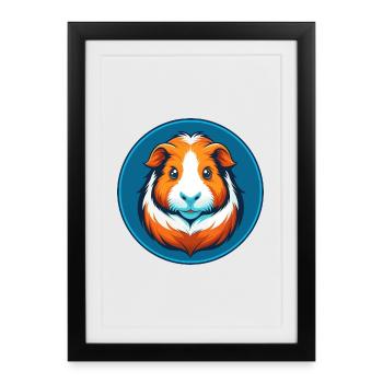 cochon d’Inde mignon Kawaii dessin animé animal animal logo - Affiche encadrée (27 × 37 cm) - noir - Devant