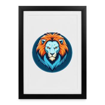 Lion mignon Kawaii dessin animé Clipart Animal Pet Logo - Affiche encadrée (27 × 37 cm) - noir - Devant