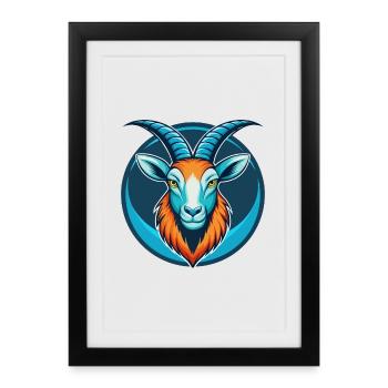 Bouquetin mignon kawaii dessin animé clipart animal de compagnie logo - Affiche encadrée (27 × 37 cm) - noir - Devant