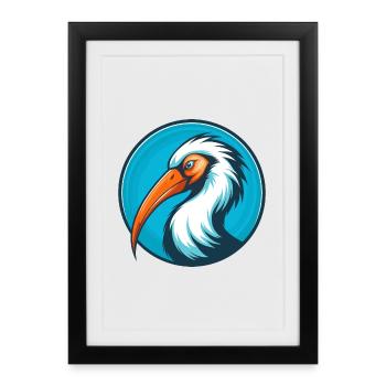 ibis mignon kawaii dessin animé clipart animal animal logo - Affiche encadrée (27 × 37 cm) - noir - Devant