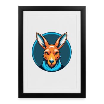 Kangourou mignon Kawaii dessin animé Animal Animal Logo - Affiche encadrée (27 × 37 cm) - noir - Devant
