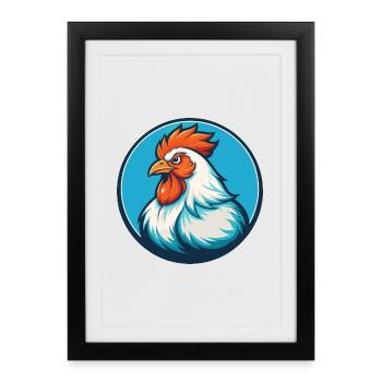Poule mignon kawaii dessin animé Clipart Animal Pet Logo - Affiche encadrée (27 × 37 cm) - noir - Devant