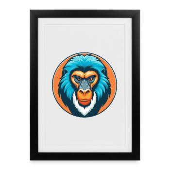 Mandrill Cute Kawaii Cartoon Animal Pet Logo - Framed poster (27 × 37 cm) - black - Front