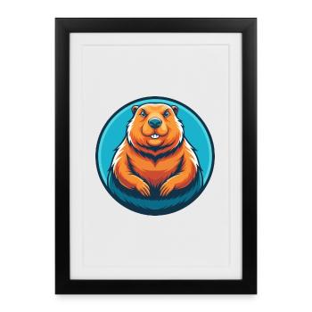 marmotte mignon kawaii dessin animé animal animal logo - Affiche encadrée (27 × 37 cm) - noir - Devant