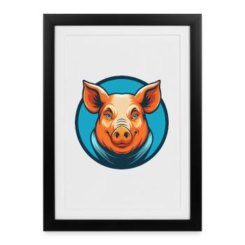 Cochon mignon Kawaii dessin animé Clipart Animal Animal Pet Logo - Affiche encadrée (27 × 37 cm) - noir - Devant