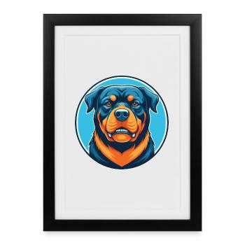 Rottweiler chien mignon kawaii dessin animé animal de compagnie logo - Affiche encadrée (27 × 37 cm) - noir - Devant