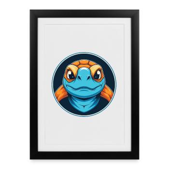Turtle Cute Kawaii Cartoon Clipart Animal Pet Logo - Framed poster (27 × 37 cm) - black - Front