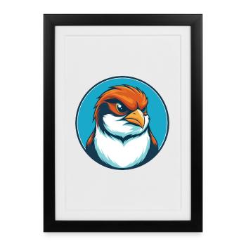 Moineau mignon drôle Kawaii dessin animé animal animal logo - Affiche encadrée (27 × 37 cm) - noir - Devant