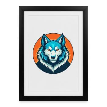 loup mignon kawaii dessin animé clipart animal animal de compagnie logo - Affiche encadrée (27 × 37 cm) - noir - Devant